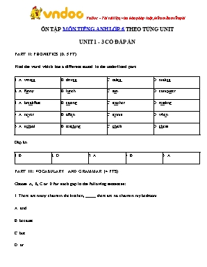 Đề ôn tập môn Tiếng Anh Lớp 6 - Unit 1 đến 3